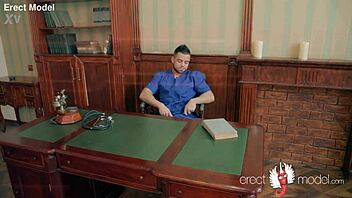 Gay doctor masturbates right on the work table