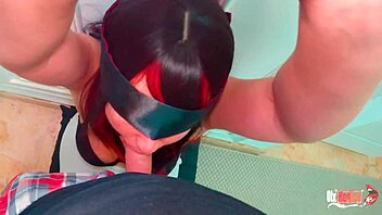 Mommy indulges in BDSM with ring gag and sloppy oral sex