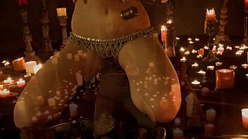 in cosplay ritual with candles she masturbates outdoors