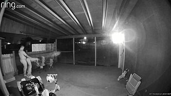 wife sucks and fucks outdoors on ring camera, caught from behind