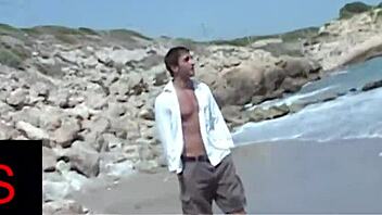 Horny male intensely fucks beautiful mulatto at the seaside.