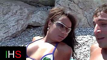 Horny male intensely fucks beautiful mulatto at the seaside.