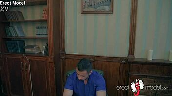 Gay doctor masturbates right on the work table