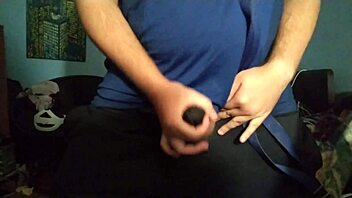 I masturbate with my chastity cage in this gay scene