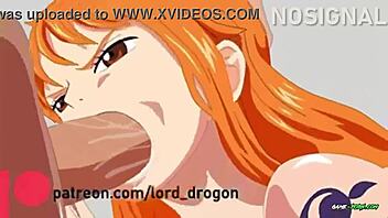Nami's blowjob leads to mouthful cumshot in hentai anime