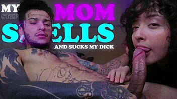 Curly stepmom gives me a sloppy blowjob