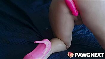 I see the phat ass white milf playing and plunging the huge pink dildo