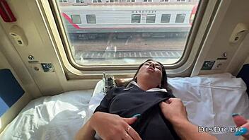Stewardess seduces conductor during train break for public sex