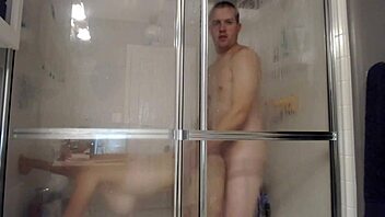 Husband and wife use toys and fuck in the shower