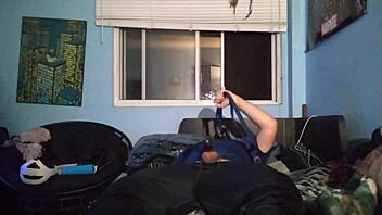 I masturbate with my chastity cage in this gay scene