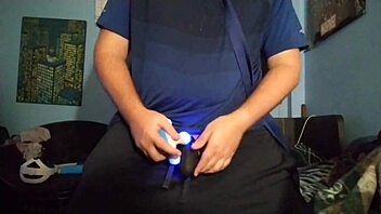 I masturbate with my chastity cage in this gay scene