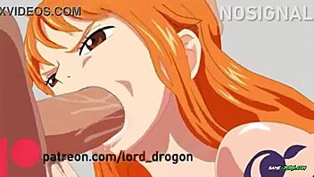 Nami's blowjob leads to mouthful cumshot in hentai anime