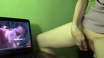 Dry humping to orgasm while watching steamy porn clips