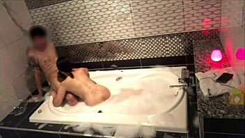 Perverted couple gets wild with steamy action in bubble bath