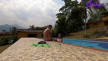 Latina friend slammed hard by monster cock in pool.