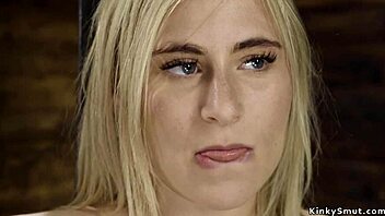 the bizarre shaved blonde slave gets cattle prod in bondage fetish with pain and hardcore fucking