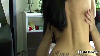 wife in lingerie gives blowjob and gets cumshot in german milf threesome