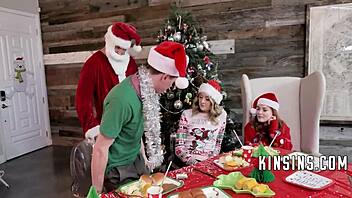 Family holiday turns into naughty dinner party with fetish costumes and taboo sex acts