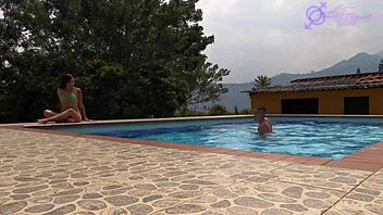 Latina friend slammed hard by monster cock in pool.