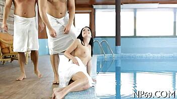 naughty chicks giving a wild, sloppy blowjob session.