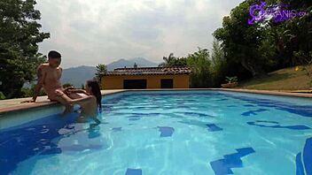 Latina friend slammed hard by monster cock in pool.