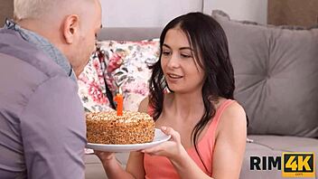 The petite girl with lovely hair surprises with another fetish besides her delicious cake