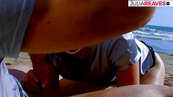 A stunning blonde enjoys a deep anal encounter at the seaside
