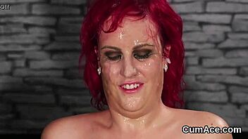 Hot beauty gets cum load on her face swallowing all the charge 😍🍆