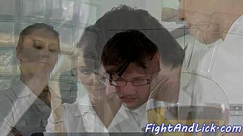 European Lesbians Wrestle And Lick Pussies!