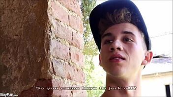 Gay twink gives handjob and rimjob in outdoor bareback fuck?