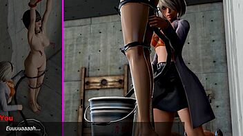 Rough femdom bondage with shaved pussy and big tits