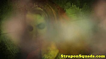 Lesbian domination with flogging and strapon in inverted BDSM scene