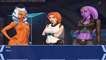 in star wars cosplay, orange trainer bangs hot alien girls as sith slaves