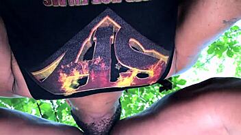 Don's passionate cunilingus with ebony actress Nina Rivera in outdoor forest setting