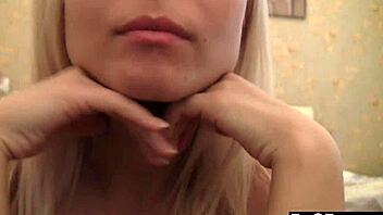 Tiny girlfriend shows skinny body in bedroom.