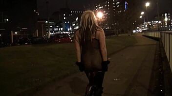 Blonde British Babe Flashes Tits Downtown At Night