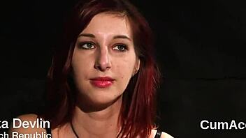 Naughty model swallows sperm load on face