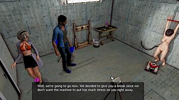 Rough femdom bondage with shaved pussy and big tits