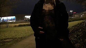 Blonde British Babe Flashes Tits Downtown At Night