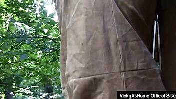 Blonde Vicky Vette In Costume And Lingerie Uses Huge Sex Toys To Drill Her Anal, Pussy, And Clit Outdoors With Big Natural Tits