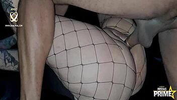 Feeling the passion, tattooed beauty Barbara Lioness connects with well-endowed DJ Jump at Festaprime.