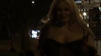 Blonde British Babe Flashes Tits Downtown At Night