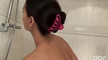 sultry teen eve angels has fun in the shower, fingering herself to orgasm 😏