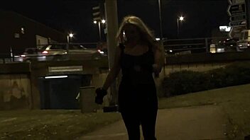 Blonde British Babe Flashes Tits Downtown At Night