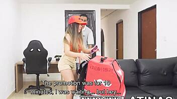 intriguing arrangement: latina delivery girl blows monster cock for a deal