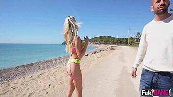 Angie Lynx pulls wild anal stunts outdoors.