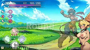 Minos-chan conquest with meaty muscle girl in hentai game.