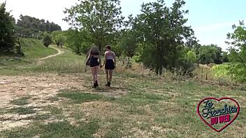 Young brunette Amandine gets fucked for the first time by black guy outdoors