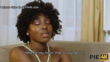 Ebony pussy collects interracial creampie joy.