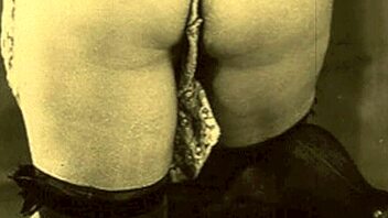 In vintage retro, hairy group engages in 3 some.